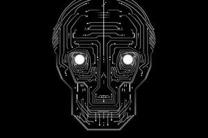 white robot head face binary code logo artificial intelligence photo