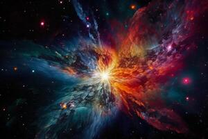 abstract colorful celestial collision between two stars in space photo