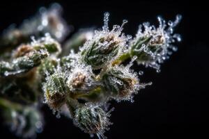 cannabis sugar buds, transparent trichomes macro photo