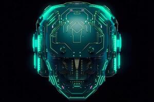 minimalist logo featuring style symmetrical robot head sci-fi, artificial intelligence technology photo
