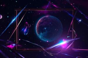 horizontal sci-fi space glow frame mockup neon purple blue lights photo