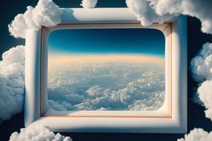 empty white clouds airy frame mockup with copy space photo