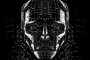 white robot head face binary code logo artificial intelligence photo