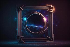 circle sci-fi space frame mockup neon purple blue lights photo