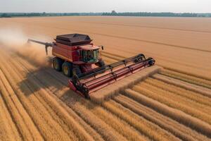 combinar segador cosecha trigo aéreo generativo ai foto