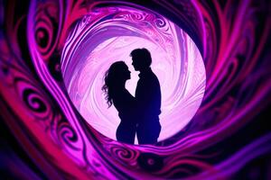 purple love story silhouette couple photo