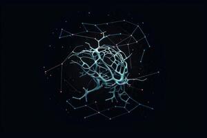 neural network tree, learning artificial intelligence in dark background photo