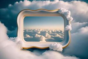 empty white clouds airy frame mockup with copy space photo