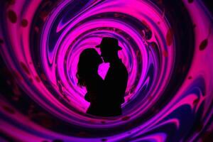 purple love story silhouette couple photo