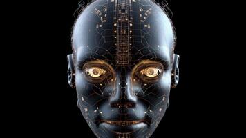 cyborg head artificial intelligence in dark background photo
