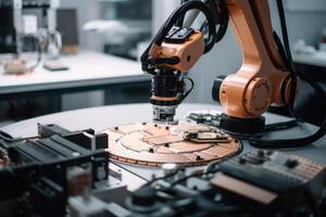 robot arm assembling circuit boards artificial intelligence photo