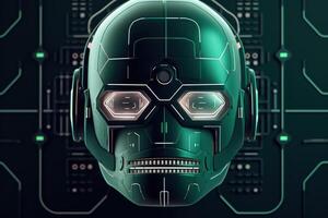 minimalist logo featuring style symmetrical robot head sci-fi, artificial intelligence technology photo