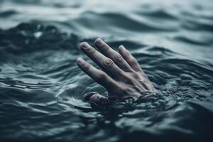 drowning man hand in the sea ocean water photo