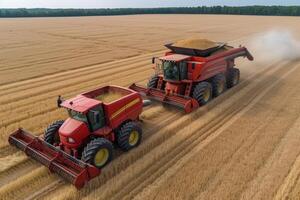 combine harvester harvesting wheat aerial generative ai photo