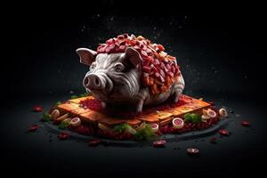 meat production pig logo on black background photo