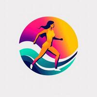 corriendo mujer vistoso logo deporte icono generativo ai foto