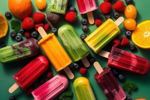 background of fruit and berry ice cream, frozen juice generative ai photo