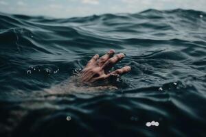 drowning man hand in the sea ocean water photo