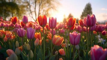 tulipanes flor campo. ilustración ai generativo foto