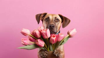 Cute funny dog with flowers. Illustration photo