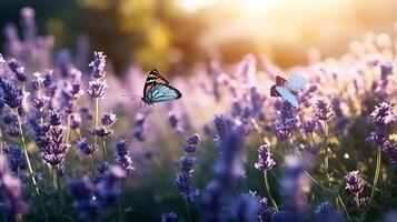 floreciente lavanda campo. ilustración ai generativo foto