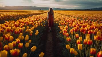 Tulips flower field. Illustration photo