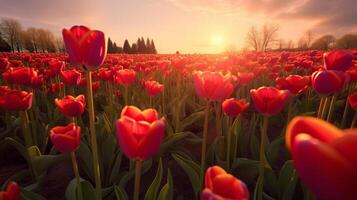 Tulips flower field. Illustration photo