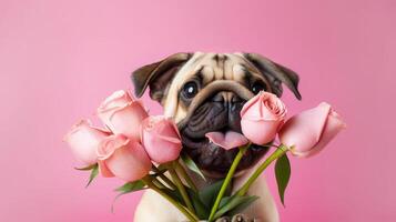 Cute funny dog with flowers. Illustration photo