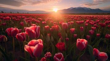 Tulips flower field. Illustration photo