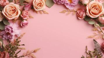 rosado floral marco antecedentes. ilustración ai generativo foto