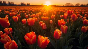 Tulips flower field. Illustration photo