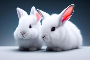 2 Cute Bunnies Sitting Together photo