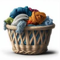 content, Overflowing laundry basket. Homework concept on white background. Illustration photo