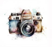 content, Vintage retro watercolor camera. Perfect for photography logo. Watercolor illustration. photo