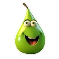 content, Cartoon fruit character, lucky pear, with face and eyes isolated on white background. Fruit series. photo