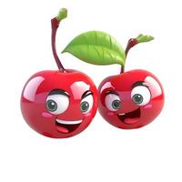 content, Cartoon cherries character with face and eyes isolated on white background. Fruit series. content, photo