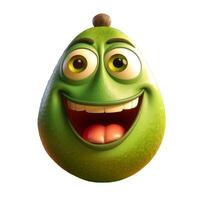 content, Cartoon fruit character, happy avocado, with face and eyes isolated on white background. Fruit series. photo