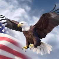 generativo ai contenido, águila con americano bandera volador gratis. julio 4to, independencia día. veteranos día, nacional bandera día. foto