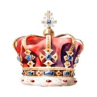 content, Royal Gold Crown with gems on white background. watercolor illustration, isolated object. photo