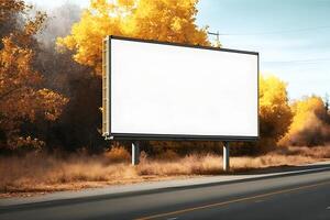 content, Large blank outdoor billboard template with white copy space. autumn sunny day photo