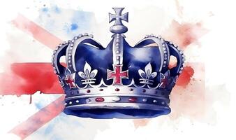 content, Poster with english crown, british flag. Long banner with white space, copy paste. Greeting card. photo