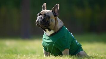 Cute dog in t-shirt. Illustration photo