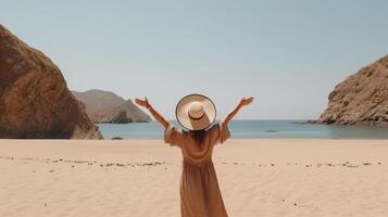 Back view of girl on the beach. Illustration photo