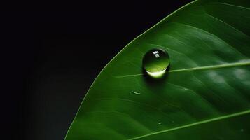 verde hoja con agua soltar ilustración ai generativo foto