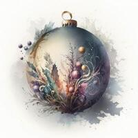 Watercolor Christmas ball decoration. Illustration photo