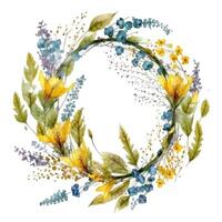 Watercolor floral blue and yellow frame. Illustration photo