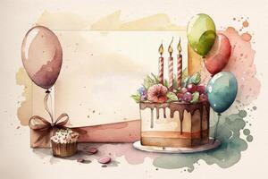 Watercolor painted birthday card. Illustration photo