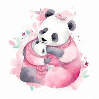 Cute watercolor panda with mom. Illustration photo