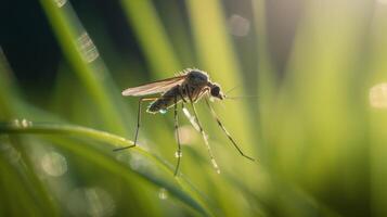 Mosquito on green natural background. Illustration AI Generative photo