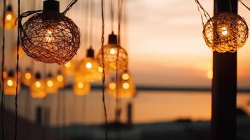 Lights in summer beach cafe. Illustration photo